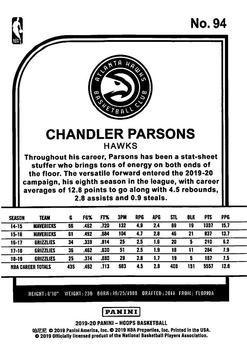 2019-20 Hoops Winter #94 Chandler Parsons Back