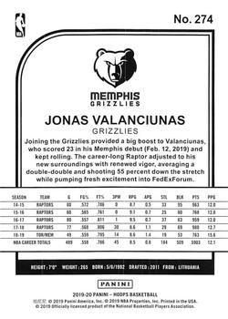 2019-20 Hoops Winter #274 Jonas Valanciunas Back