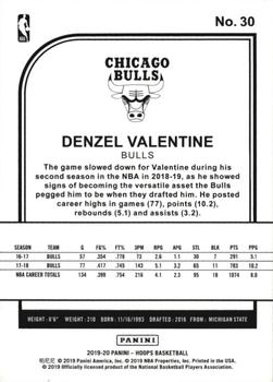 2019-20 Hoops - Yellow #30 Denzel Valentine Back