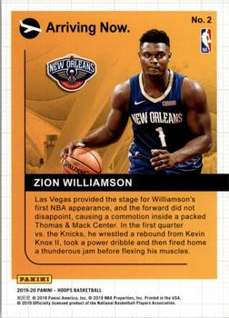 2019-20 Hoops - Arriving Now #2 Zion Williamson Back
