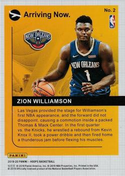 2019-20 Hoops - Arriving Now Holo #2 Zion Williamson Back