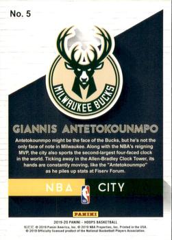 2019-20 Hoops - NBA City #5 Giannis Antetokounmpo Back