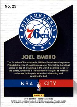 2019-20 Hoops - NBA City #25 Joel Embiid Back