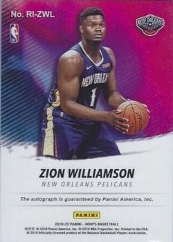 2019-20 Hoops - Rookie Ink Red #RI-ZWL Zion Williamson Back