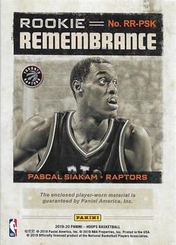 2019-20 Hoops - Rookie Remembrance #RR-PSK Pascal Siakam Back