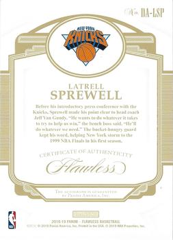 2018-19 Panini Flawless - Distinguished Autos Gold #DA-LSP Latrell Sprewell Back