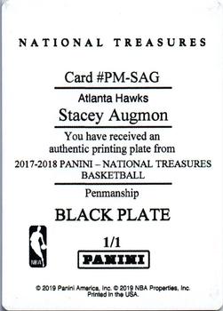 2017-18 Panini National Treasures - Penmanship Printing Plates Black #PM-SAG Stacey Augmon Back