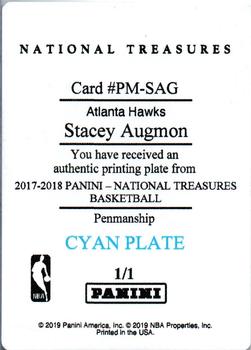2017-18 Panini National Treasures - Penmanship Printing Plates Cyan #PM-SAG Stacey Augmon Back