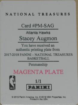 2017-18 Panini National Treasures - Penmanship Printing Plates Magenta #PM-SAG Stacey Augmon Back