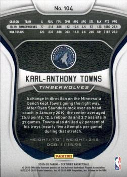 2019-20 Panini Certified - Mirror Blue #104 Karl-Anthony Towns Back