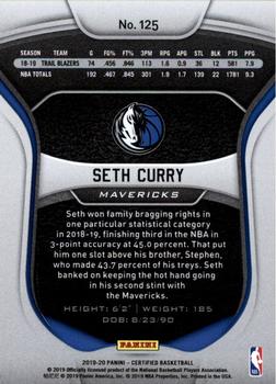 2019-20 Panini Certified - Mirror Blue #125 Seth Curry Back