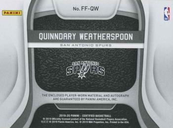 2019-20 Panini Certified - Freshman Fabric Signatures Red #FF-QW Quinndary Weatherspoon Back