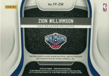 2019-20 Panini Certified - Freshman Fabric Signatures Red #FF-ZW Zion Williamson Back
