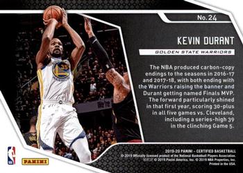 2019-20 Panini Certified - Raise the Banner #24 Kevin Durant Back