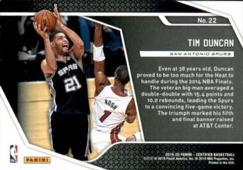 2019-20 Panini Certified - Raise the Banner Mirror Gold #22 Tim Duncan Back