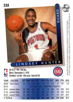 1993-94 Upper Deck #338 Lindsey Hunter Back