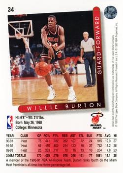 1993-94 Upper Deck #34 Willie Burton Back