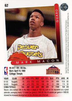 1993-94 Upper Deck #62 Mark Macon Back