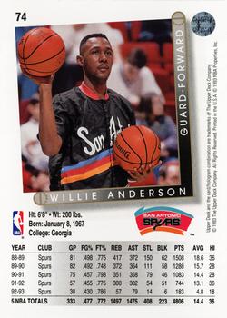 1993-94 Upper Deck #74 Willie Anderson Back