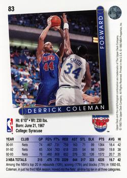 1993-94 Upper Deck #83 Derrick Coleman Back