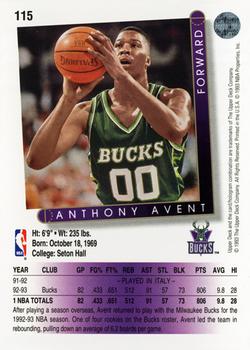 1993-94 Upper Deck #115 Anthony Avent Back
