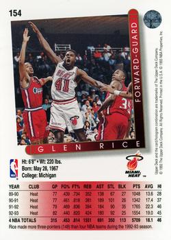 1993-94 Upper Deck #154 Glen Rice Back