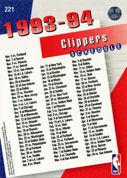 1993-94 Upper Deck #221 Los Angeles Clippers Back