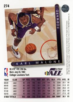 1993-94 Upper Deck #274 Karl Malone Back