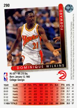1993-94 Upper Deck #290 Dominique Wilkins Back