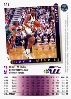 1993-94 Upper Deck #301 Jay Humphries Back