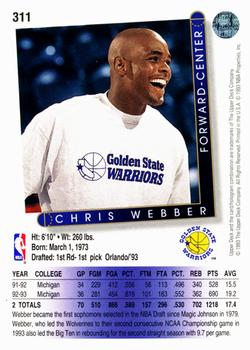 1993-94 Upper Deck #311 Chris Webber Back