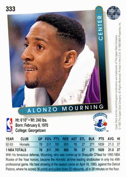 1993-94 Upper Deck #333 Alonzo Mourning Back