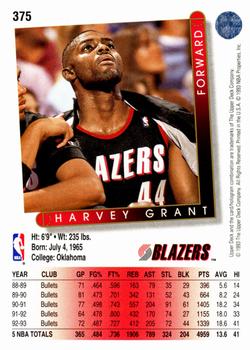 1993-94 Upper Deck #375 Harvey Grant Back