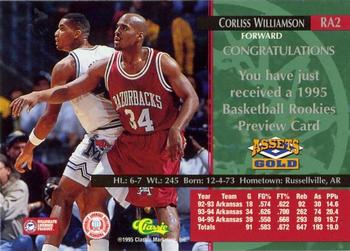 1995 Classic Rookies - Assets Gold Previews #RA2 Corliss Williamson Back
