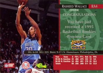 1995 Classic Rookies - Assets Gold Previews #RA4 Rasheed Wallace Back