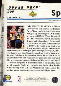 1993-94 Upper Deck Special Edition #209 Indiana Pacers Back
