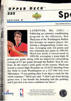 1993-94 Upper Deck Special Edition #225 Washington Bullets Back