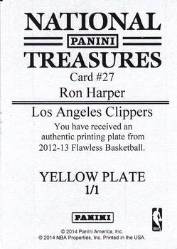2013-14 Panini National Treasures - 2012-13 Panini Flawless - Patches Autographs Printing Plates Yellow #27 Ron Harper Back