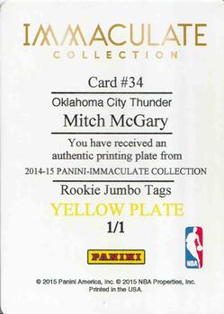 2014-15 Panini National Treasures - 2014-15 Panini Immaculate Rookie Jerseys Jumbo Tags Printing Plates Yellow #34 Mitch McGary Back