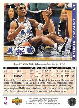 1994-95 Collector's Choice #1 Anfernee Hardaway Back