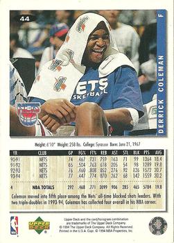 1994-95 Collector's Choice #44 Derrick Coleman Back