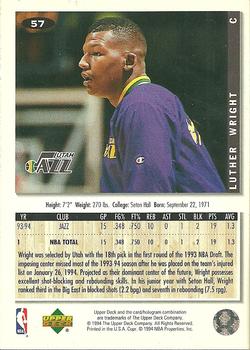 1994-95 Collector's Choice #57 Luther Wright Back