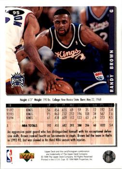 1994-95 Collector's Choice #95 Randy Brown Back