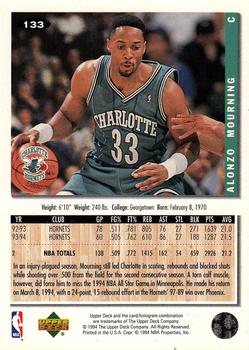 1994-95 Collector's Choice #133 Alonzo Mourning Back