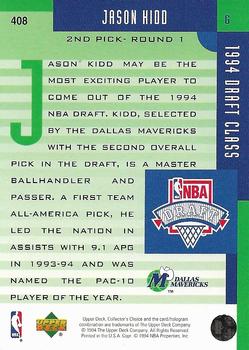 1994-95 Collector's Choice #408 Jason Kidd Back