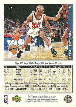 1994-95 Collector's Choice #91 Greg Anthony Back