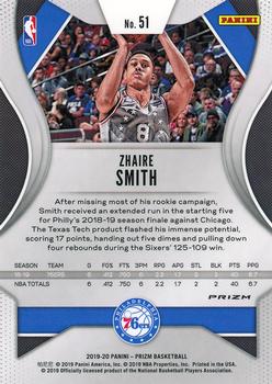 2019-20 Panini Prizm - Prizms Red White and Blue #51 Zhaire Smith Back