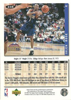 1994-95 Collector's Choice - Gold Signature #238 Jalen Rose Back