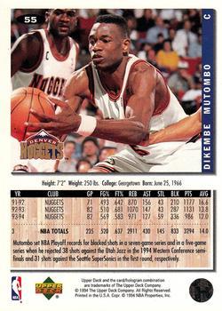 1994-95 Collector's Choice - Gold Signature #55 Dikembe Mutombo Back