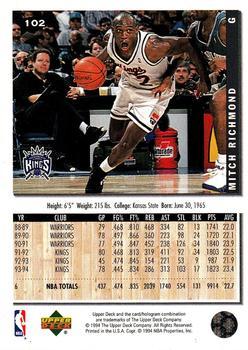 1994-95 Collector's Choice - Gold Signature #102 Mitch Richmond Back